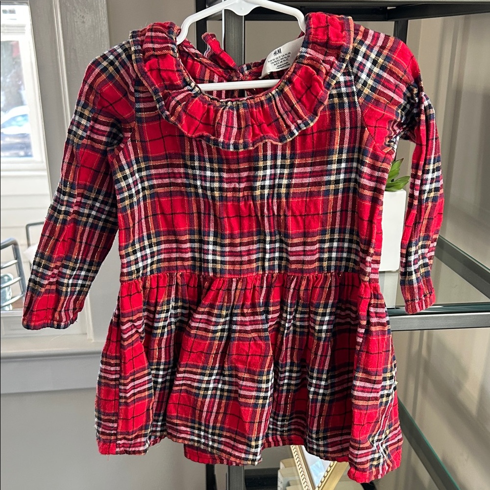 H&M Red Plaid Ruffle Dress